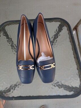 Classic Navy Chain-Accent Women's Loafers